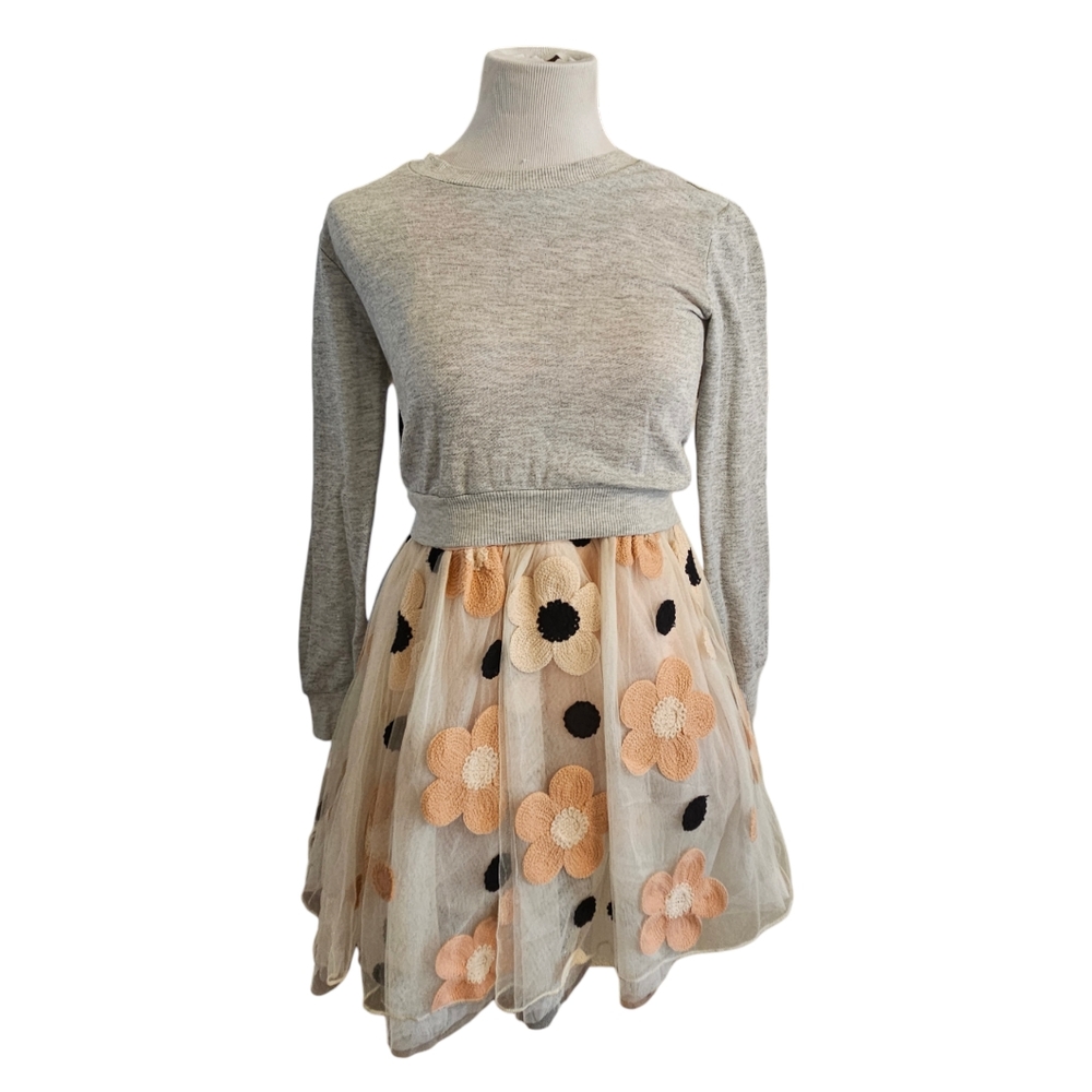 Truly Me by Sara Sara (Nordstrom) coral floral ballet dress with gray sweater